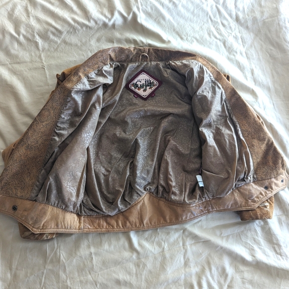 VTG G III 80's Brown Suade Leather Paisley Jacket Sz Small W/Shoulder Pa… - Picture 13 of 17